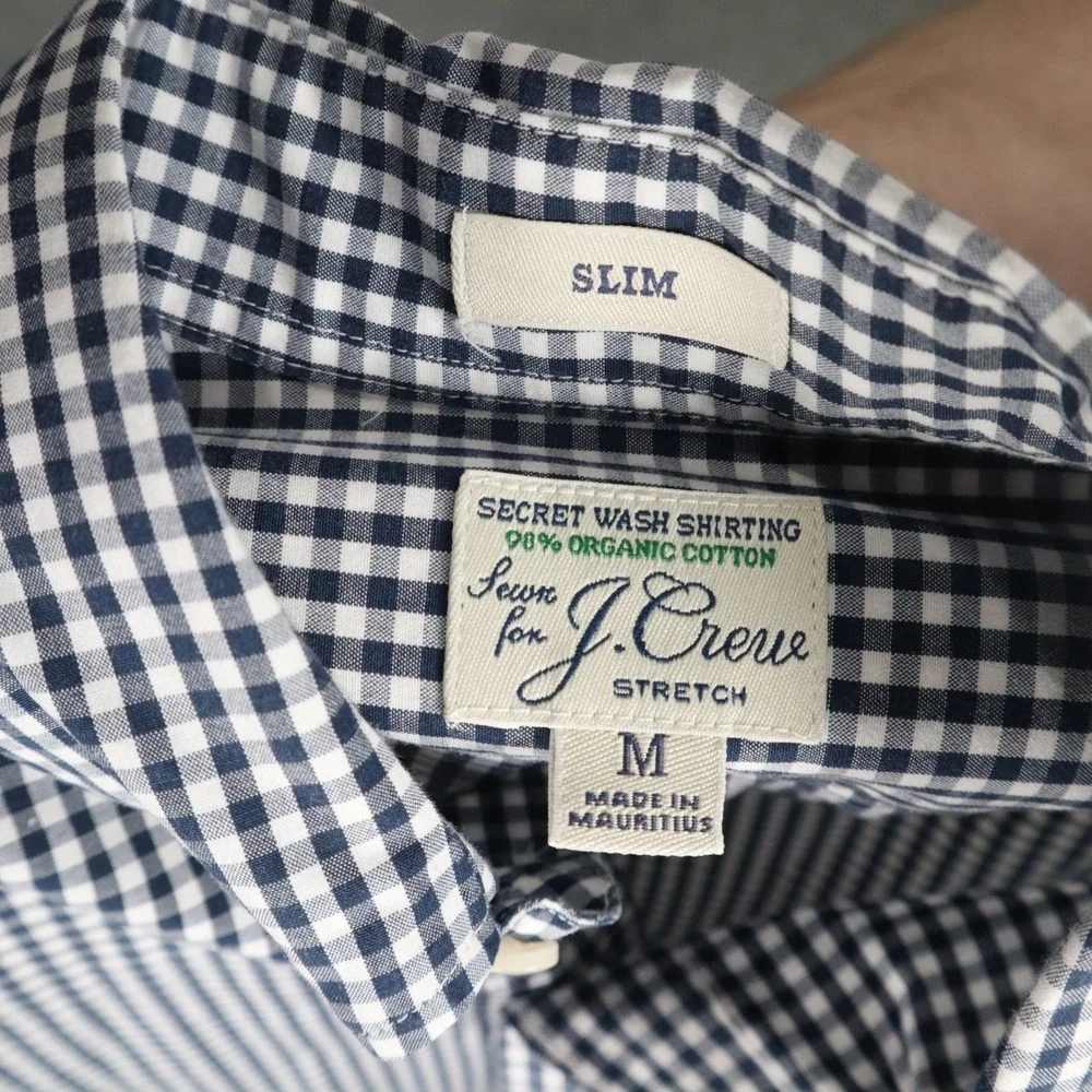 J.Crew Secret Wash Gingham Check Organic Cotton Shirt M Slim Fit‎ Mauritius